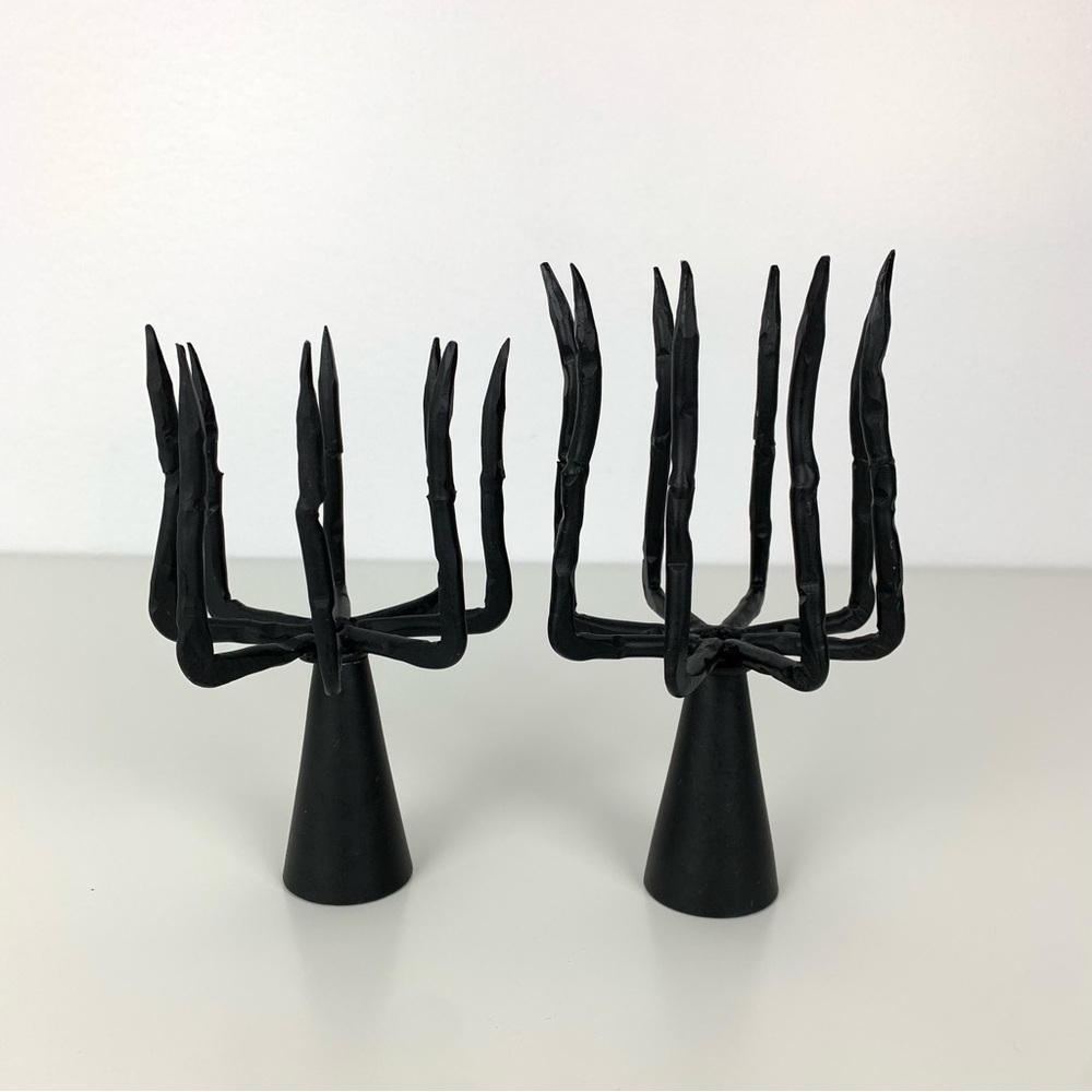 Pair Spider Legged Candle Holder Metal Black Dual Use Weird Scary Unusual - Picture 3 of 15